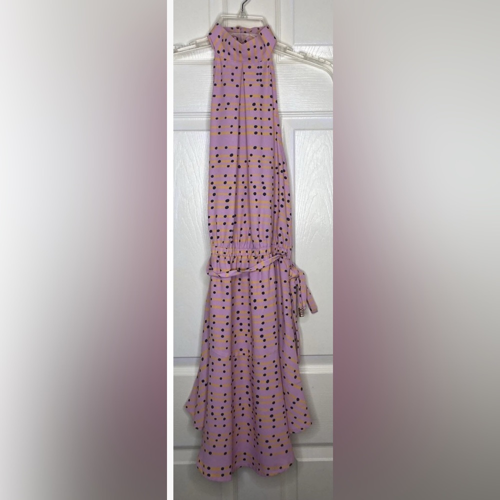 Woman SHILLA THE LABEL pink Yellow Sleeveless High Neck Dress Sz Small EUC